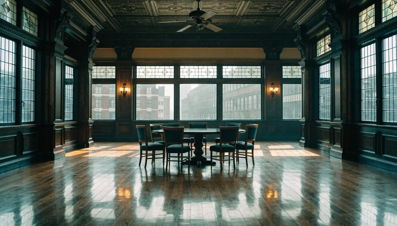 Misty hotel poker salon with empty table