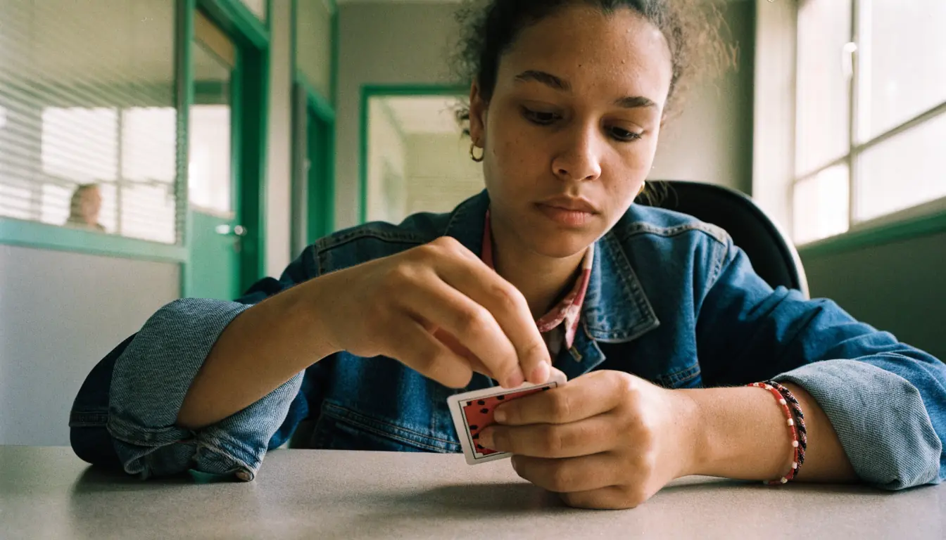 Woman turning over a playing card