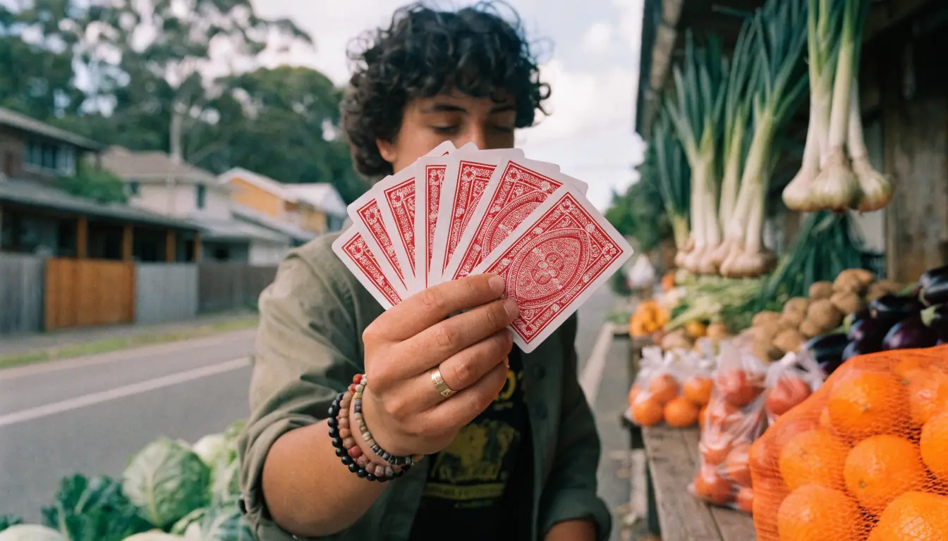 Woman holding a fan of playing cards