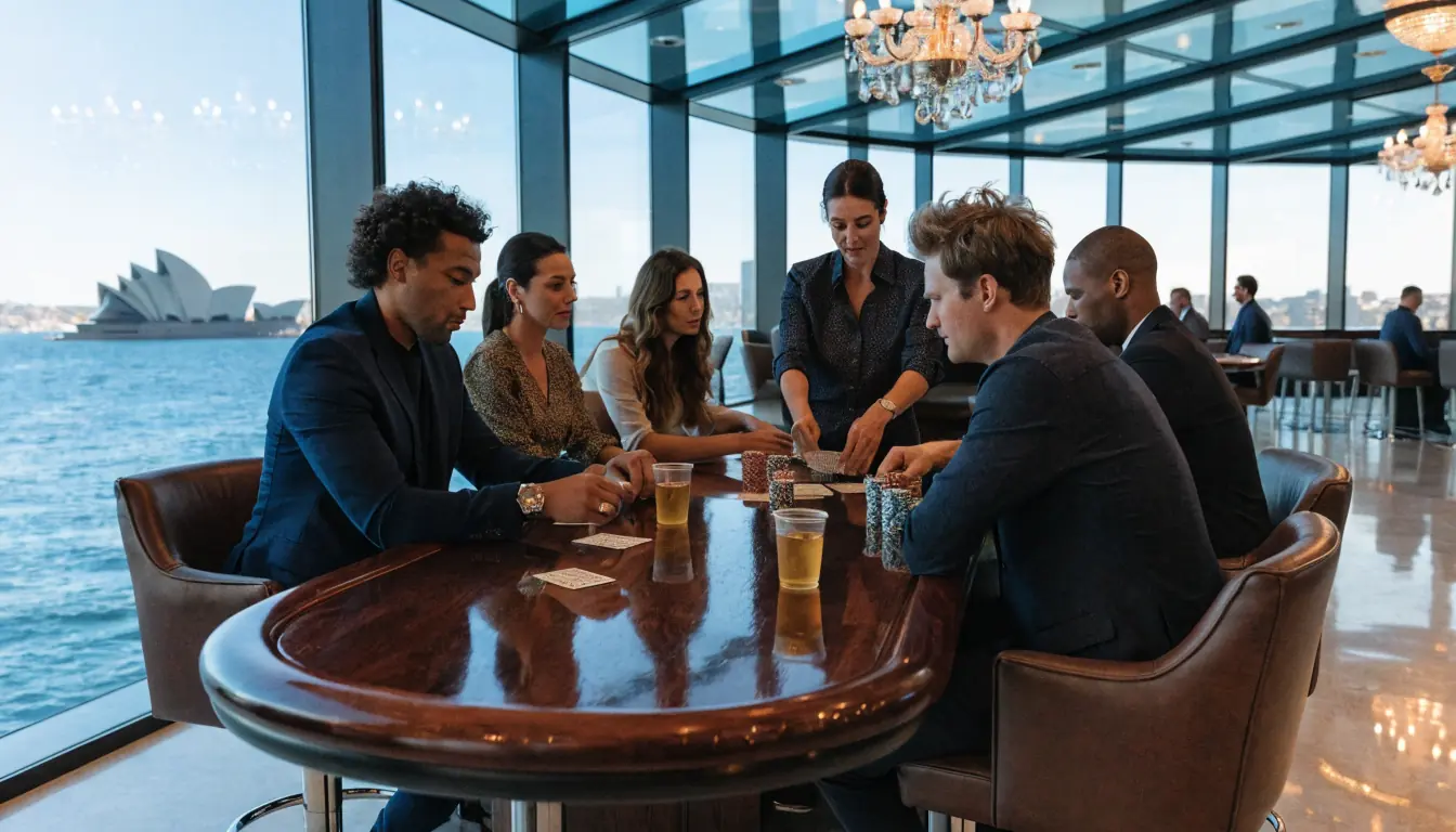 Modern Australian casino lounge with Harbour view and live dealer