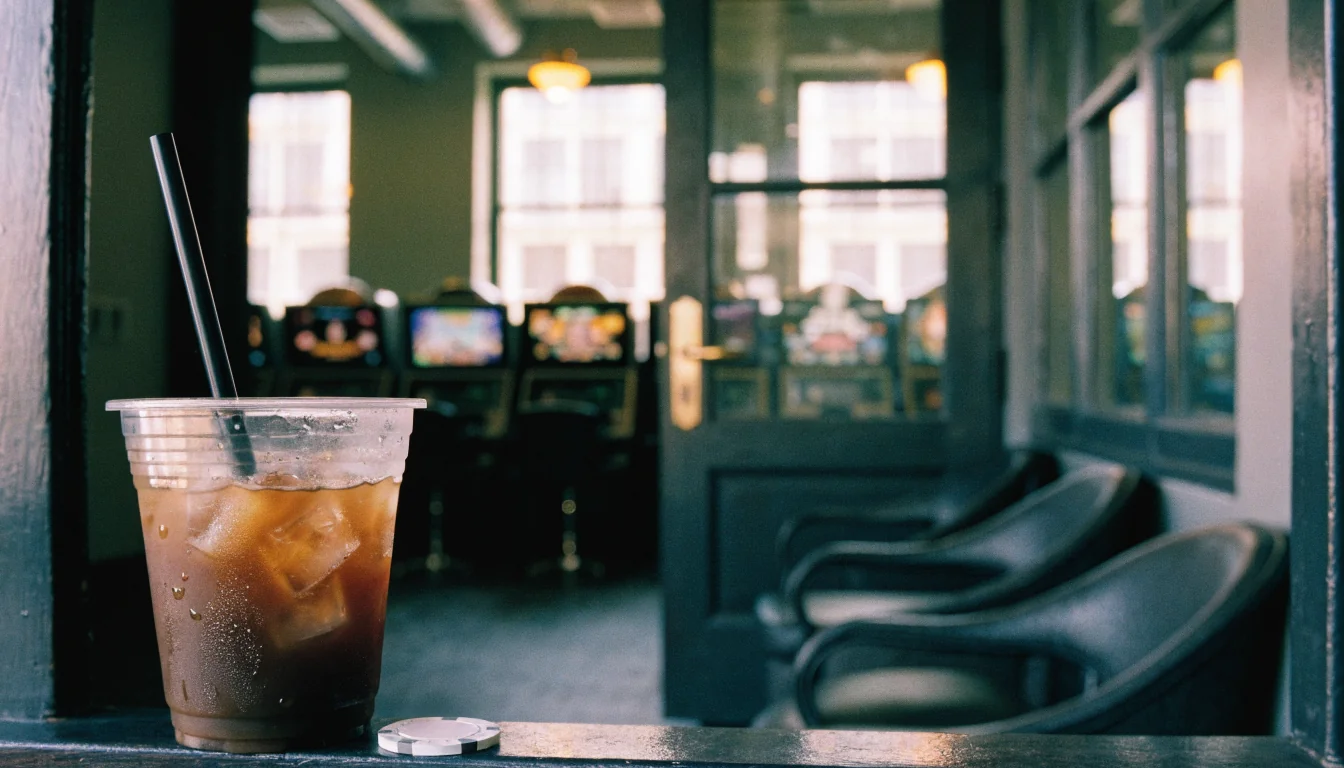 Empty bistro interior with chip beside cup