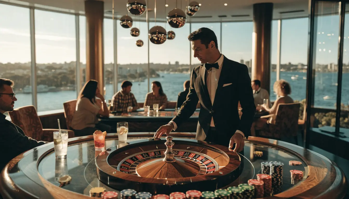English-speaking dealer at roulette table in Australian casino