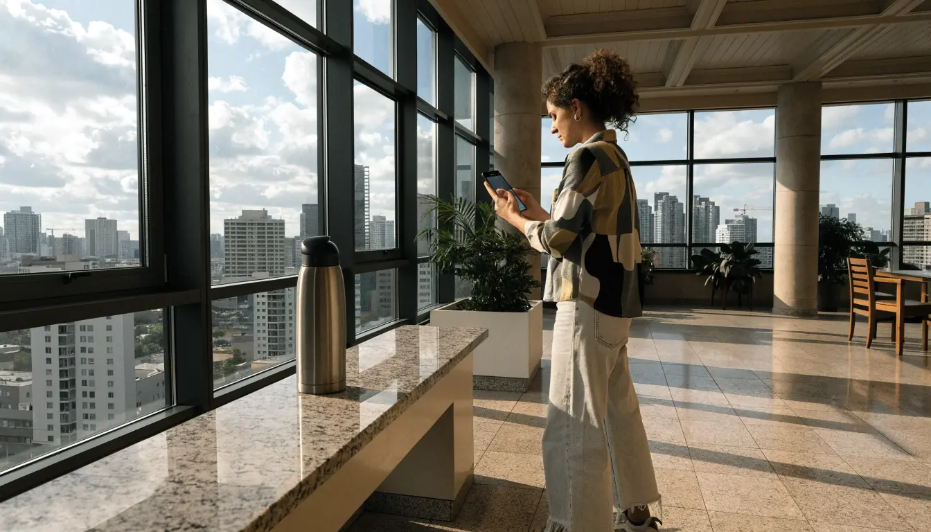 Adult woman ending session with phone